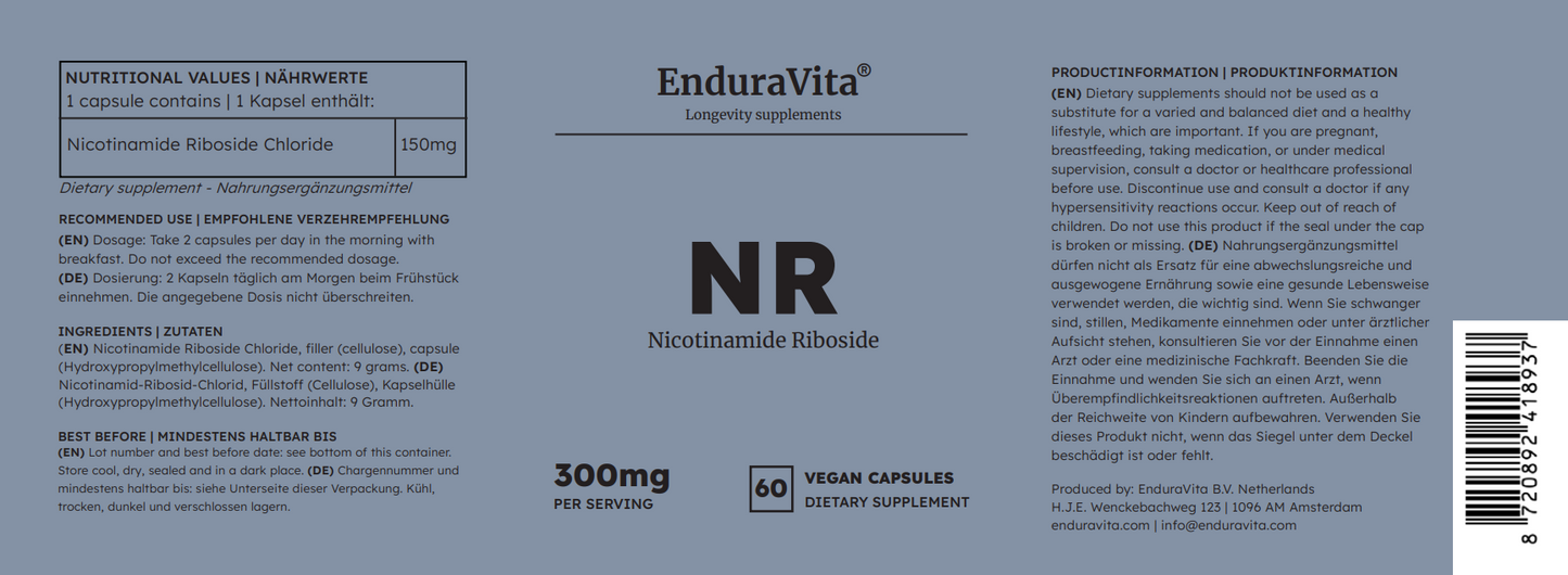 Suplemento de Nicotinamida Ribosídeo 60x150mg